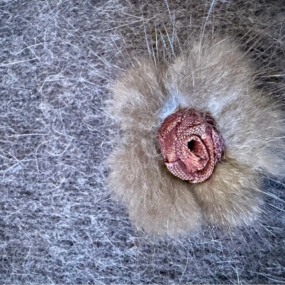 Laura‎ Biagiotti Angora Wool Scarf 3D Fur Flowers